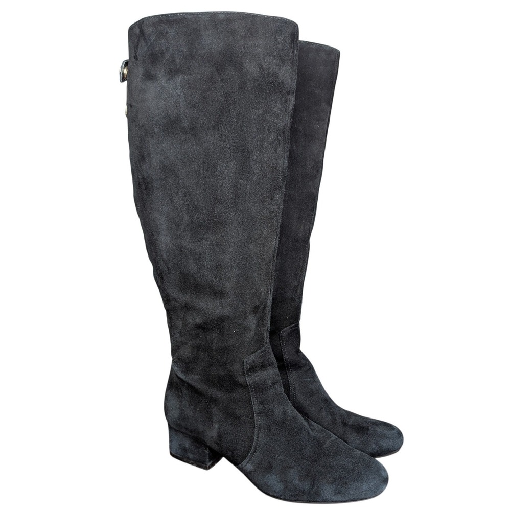 Anne Klein Size 6 Leather Suede Black Knee‎ High Zip Up Ridding Boot